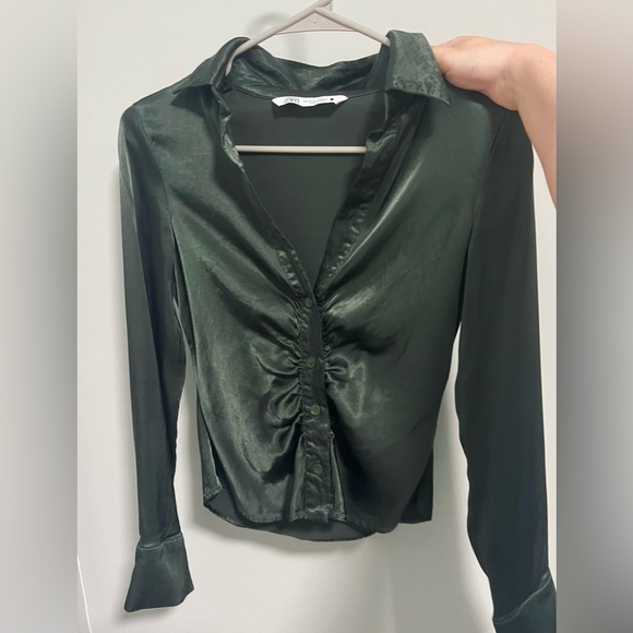 Zara Satin Ruched Button Up - Picture 2 of 3